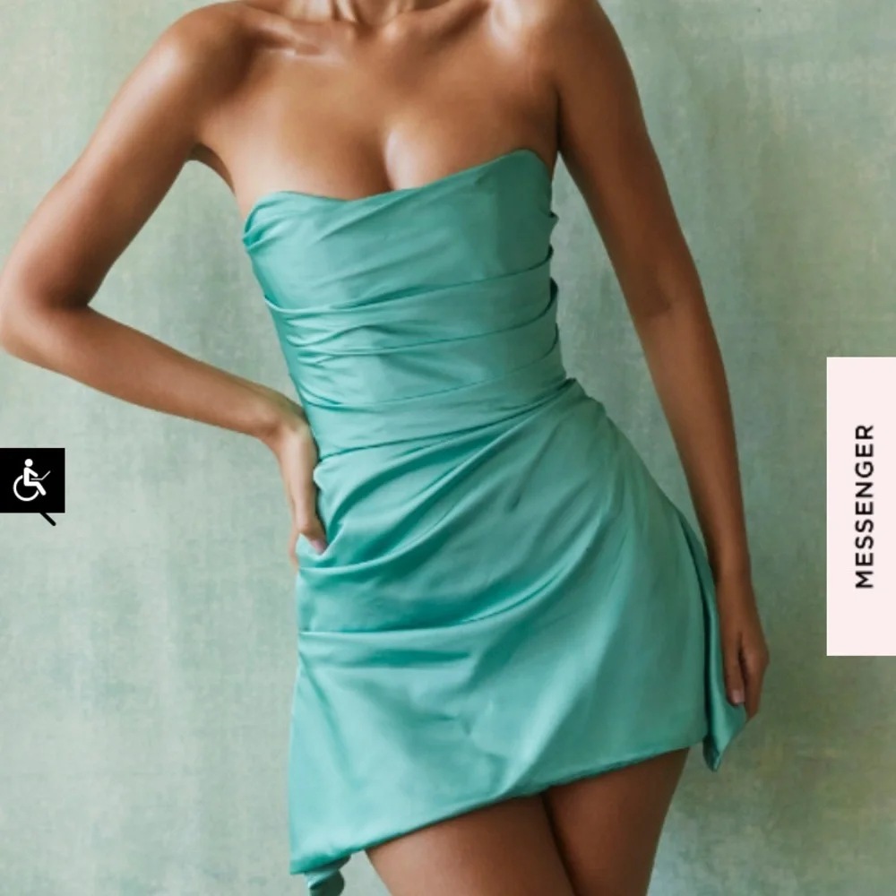 House of CB Jasmine JADE DRAPED STRAPLESS CORSET DRESS aqua teal NWOT size M - Picture 11 of 12